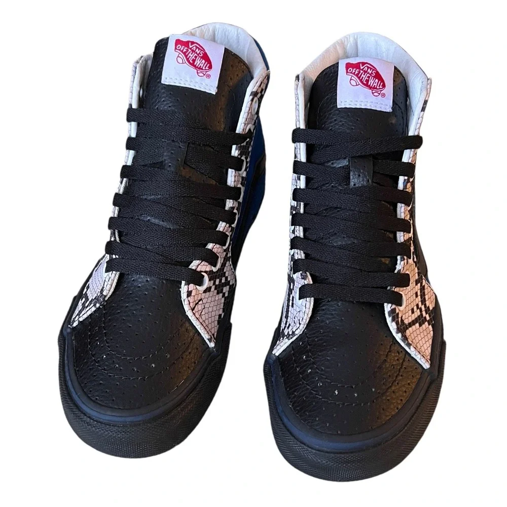 Vans Sk8 Hi High Top Snake Print Blue Black Leather Sneakers Mens 6.5 Womens 8‎